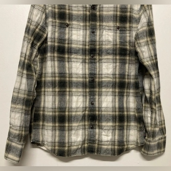 Flag & Anthem Mens Flannel Plaid Shirt Button Up Medium Cream White Black - Picture 4 of 12